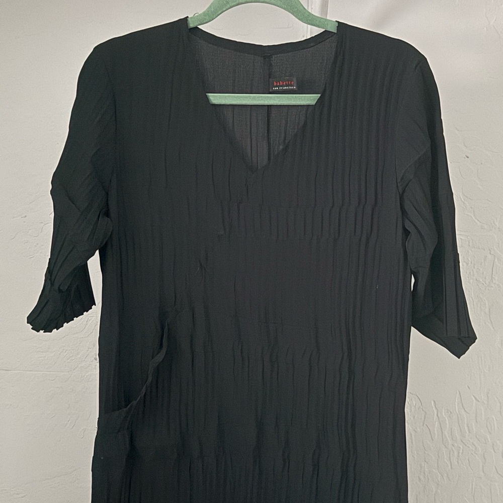 Y2K Babette S.F. Black Bamboo Pleat Column Dress, As-Is - Picture 2 of 8